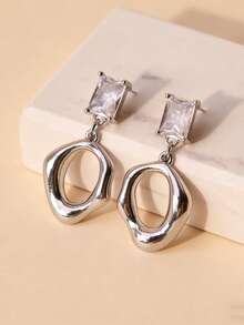 1 Pair Fashionable Asymmetrical Geometric Square Zirconia Earrings, Gold Unique Design Eardrops, Versatile Daily Wear Earrings For Women - Geometric Earrings - View 7