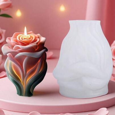1pc Charming Rose Shaped Candle, Wax, Plaster, Silicone Mold