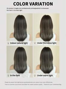 7JHH WIGS 摩卡棕色分层假发，女士款，18英寸优雅齐肩直发，带刘海，混合米色发丝，自然柔软，耐热蓬松，无胶合成纤维假发，适合日常佩戴，新手假发配件，母亲节礼物 - 挑染米色 - 查看 9