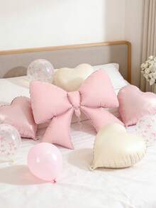 25pcs Pink Bow Balloon Set, 18" Large Bow Foil Balloons In Light Pink & Cream, 12" Bow Print Latex Balloons In Pink & White, Suitable For Birthday Party, Anniversary, Bachelorette Party, Girls' Gathering, Pink Princess Theme Decor - View 3
