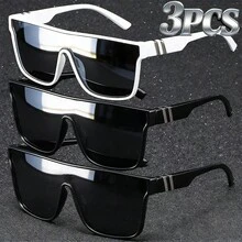 Set de 3 gafas de moda futurista con estampado de leopardo, adecuadas para vacaciones, viajes, conducción, ciclismo, deportes al aire libre, también una opción de regalo ideal para parejas, familia y amigos - Montura ligera de una sola pieza, múltiples patrones de color disponibles para un accesorio perfecto - Multicolor - Ver 3
