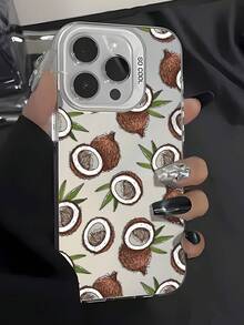 植物图案时尚个性化椰子图形美学图案白色和彩色银色手机壳，适用于 16/16Pro/16Plus/16ProMax、11/11Pro/11ProMax、12/12Pro/12ProMax、13/13Pro/13ProMax、14/14Plus/14Pro/14ProMax、15/15Pro/15Plus/15ProMax - 彩色 - View 2