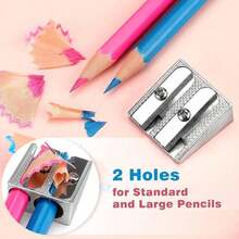 3pcs Metal Double Hole Pencil Sharpener, Manual Silver Pencil Sharpener, Suitable For Children, Home, School, Office Stationery - Multicolor - View 6