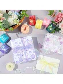 1pc Rainbow Mermaid Tail Decorative Satin Ribbon, Featuring Iridescent Wavy Design With Scalloped Edge And Decorative Mermaid Tail Pattern, Ideal For DIY Crafts, Floral Arrangements And Home Decor. Perfect For Christmas, Easter And Valentine's Day. - Multicolor - View 4
