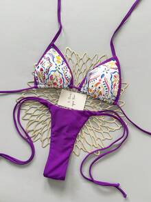 Bộ bikini hai mảnh gợi cảm buộc dây cổ và quần tam giác dành cho nữ, thích hợp mặc đi biển mùa hè. - Nhiều màu - Xem 2