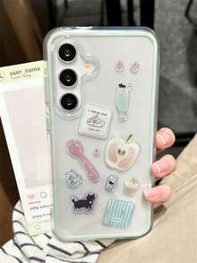 DIY可爱卡通熊猫水果透明手机壳，适用于三星Galaxy S26 Ultra/S26 Plus/S25 Ultra/S24 Ultra/S23 Ultra/S25/S24/S23 Plus/S22 Ultra，简约二合一防震硬质后盖 - 淡綠色 - 查看 3
