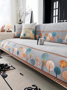 1PC Chenille Jacquard Sofa Cover With Full Moon Tree Pattern, Non-Slip Pet-Resistant Cushion Pad, All-Season, Machine Washable, Elegant Decor For Room, Premium Sofa Protector - Multicolor - View 5