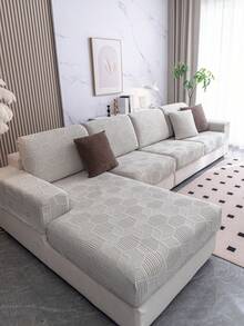 1pc Solid Color Striped Sofa Slipcover, Modern Minimalist Sofa Seat Cushion Cover, All Season Use, Non-Slip Anti-Dust Fixed Sofa Cover, High Elasticity, Wear-Resistant, Wrinkle-Resistant, Comfortable, Machine Washable, Anti-Pilling, Non-Deformation, Non-Fading, Anti-Cat Scratch, Anti-Stain, Sofa Makeover, Sofa Decoration, Enhance Ambiance, Fit 1-4 Seater, L-Shaped Sofa - Light Grey - View 2