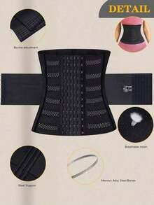 1pc Wrap Waist Trainer Double Belt Body Shaper Corset Shapewear Slimming Sheath Woman Flat Tightens Belly Sheath Waist Trainer Body Shaper - 黑色 - 查看 5