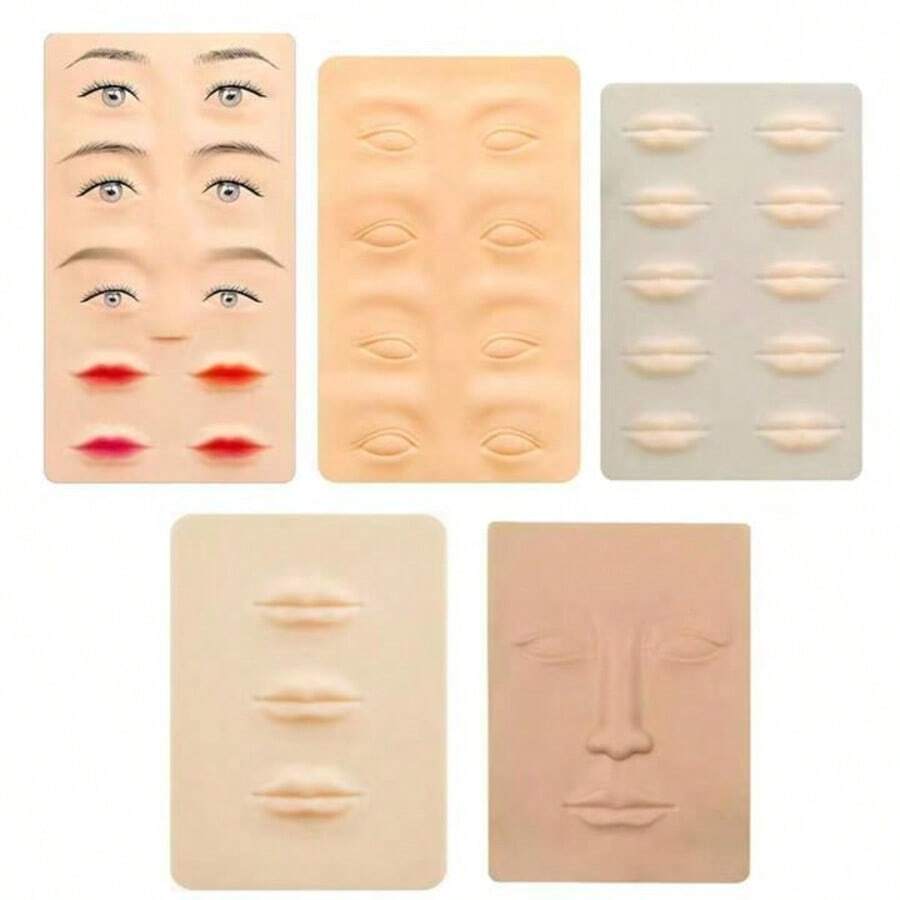 1/3/5pcs Silicone Lip & Face Tattoo Practice Skin, Suitable For Tattoo Beginners And Artists, Makeup Skin, Temporary Tattoo, Tattoo Tools - Khaki - View 1