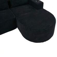 Canapé deux places confortable de 265 cm de large avec trois coussins (coussins en plumes + deux porte-gobelets en plastique), idéal pour les petits salons, appartements et bureaux. - Noir - Voir 3