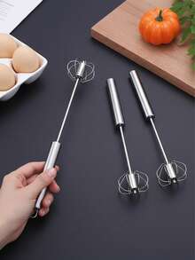 1/2pcs Multi-Purpose Cream/Egg White Beater, Handheld Yogurt/Bread Mixer, Rotary Metal Whisk, Kitchen Tool, Kitchenware, Kitchen Accessory, Household Kitchen Supplies - Multicolor - View 2