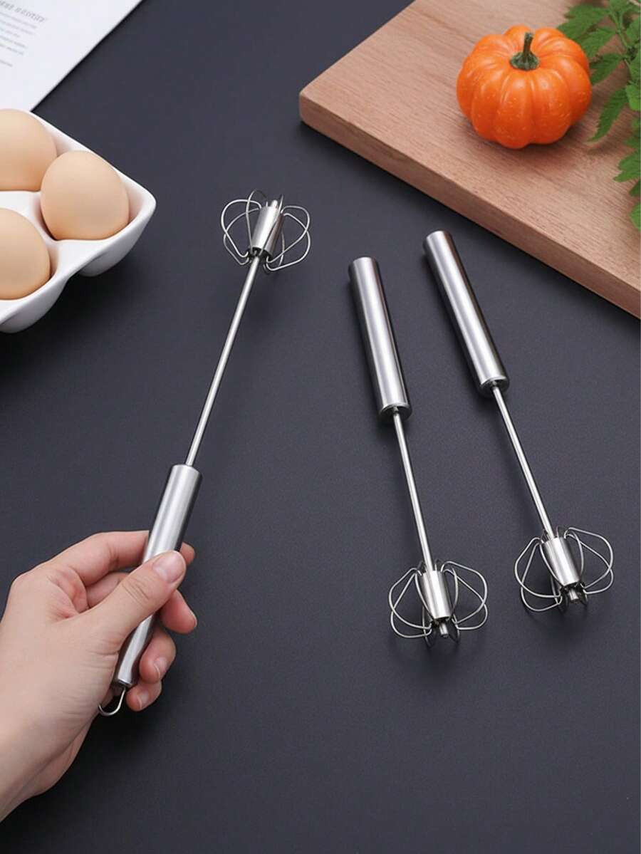 1/2pcs Multi-Purpose Cream/Egg White Beater, Handheld Yogurt/Bread Mixer, Rotary Metal Whisk, Kitchen Tool, Kitchenware, Kitchen Accessory, Household Kitchen Supplies
