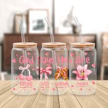 Bộ 4 miếng dán chuyển nhiệt UV DTF hình nơ hồng (9.4x4.3 inch), không cần nhiệt, với các câu khẳng định "Chúa phán bạn là người theo đạo Cơ đốc", những lời nhắc nhở hàng ngày, những câu nói truyền cảm hứng, hình nơ hồng dịu dàng dành cho bé gái và cuộc sống của người mẹ, decal dán chống thấm nước, quà tặng DIY. - Coquette 01 - Xem 4