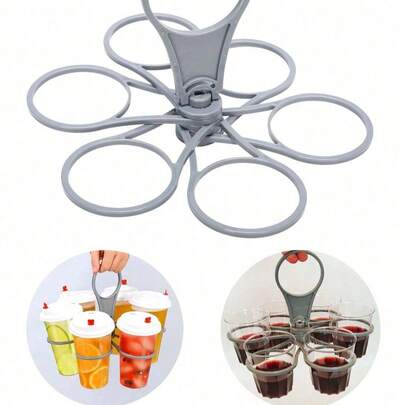 1/2/3pcs Foldable 6-Slot Beverage Carrier - A Collapsible Cup Holder And 6-Slot Rotating Drink Organizer. Lightweight And Durable Plastic Tray, Perfect For Parties, BBQs, Camping, Picnics And Other Outdoor Activities To Hold Coffee, Wine, Cocktails And More. An Excellent Gift For Halloween, Valentine's Day, Christmas And Thanksgiving.