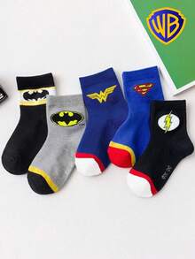 Warner Bros 5双正品DC儿童袜 - 超级英雄网眼儿童中筒袜 - 韩版卡通男童夏季袜 - 透气婴儿学生袜 - 学生婴儿袜 - 地板袜 - 彩色 - 查看 4