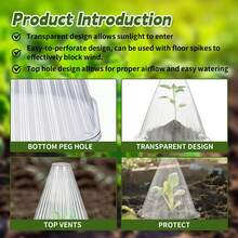Bộ 150 món bọc bảo vệ cây trồng, bao gồm 50 tấm bọc cây con trong suốt, 100 cọc cắm đất, nhà kính mini dày dặn có thể tái sử dụng, thích hợp cho vườn ươm, chống chim và chống sương giá. - A - Xem 6