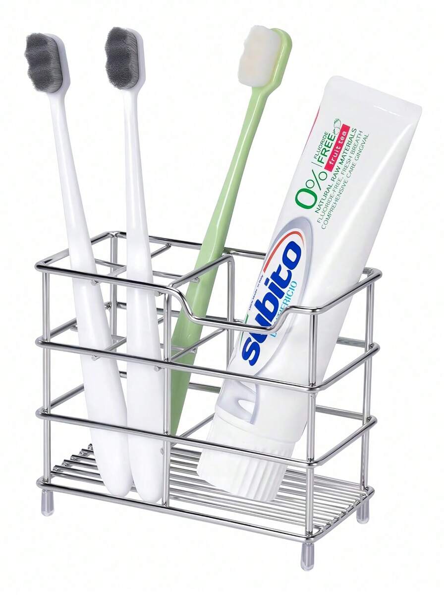 5-Slot 304 Stainless Steel Bathroom Multifunctional Toothbrush Holder, Toothpaste Rack, Bathroom Storage Shelf, Makeup Organizer, Draining Rack, Bathroom Decor
