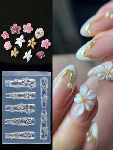 1pc Baroque Style Silicone Nail Mold, DIY Wedding Nail Template With 3D Heart & Butterfly Design, Suitable For Boho Nail Art, Reusable Nail Salon Supplies, Valentine's Day Nail Printing Tool - 清除 3 - 查看 6