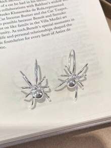 1Pair Gold Tone Realistic Spider Stud Earrings, Punk Gothic Charm Earrings For Teen Girls Boys, Halloween Birthday Holiday Gift Accessory - Simulated Spider Ear Hook - View 9