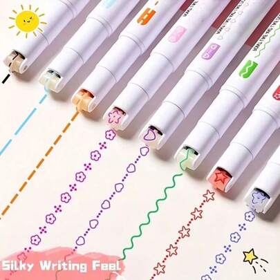 1pc/2pcs/6pcs Patterned Outline Pen, Curved Pen, Planner, Curved Patterned Pen, Roller, Lace Pen, Special Pen For Hand-Written Newspapers, Suitable For Student Office Use, Essential During The Back-To-School Season And Back-To-School Season