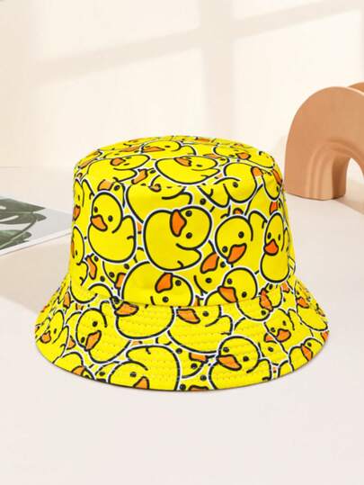 1顶女士时尚双面鸭子印花渔夫帽，适合户外可爱装扮，女士沙滩配饰，男女通用夏季钓鱼帽，旅行必备