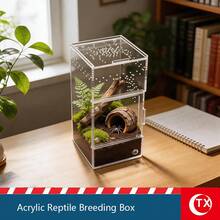 TX 1pc High Transparent Acrylic Jumping Spider Habitat, Reptile Terrarium For Breeding Small Reptiles Or Invertebrates, With Magnetic Top And Front Opening Design, Breathable And Escape-Proof - Multicolor - View 7