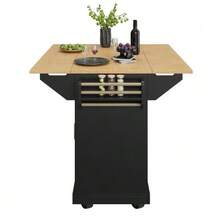 Kitchen Island, Cabinet, Sideboard 120 X 40 (80) X 95 Cm, Extendable Kitchen Trolley With Wheels, Extendable On Both Sides, With Towel Rack And Spice Rack, Two Doors, Three Drawers, Black And White. - Black - View 11