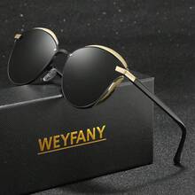 WEYFANY 时尚男士太阳镜，猫眼纯色复古金属偏光太阳镜，TAC材质轻盈舒适，优雅复古简约百搭时尚镜框，适合驾驶、户外活动、旅行、派对、摄影、休闲、海滩、音乐节、徒步、度假、高尔夫、远足等场合。 - 彩色 - 查看 4