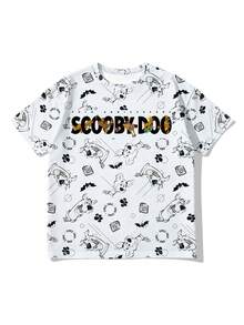 SHEIN X SCOOBY-DOO 女士卡通印花短袖上衣和短裤休闲套装 - 灰色 - 查看 9