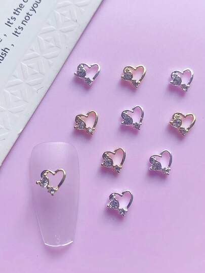 30 piezas de pequeño tamaño de diseño de rhinestone con forma de corazón de aleación para decoración de uñas, DIY, accesorios de uñas con gemas estilo Y2K, accesorios de uñas, tamaño comúnmente usado en Japón para brocas de uñas, adecuado para accesorios de decoración de uñas de mujeres