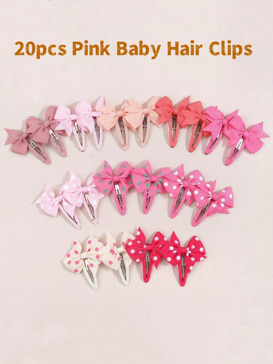 20pcs Bowknot Snap Hair Clips, Premium Satin Ribbon 2 Inch Hair Clips, Non-Slip Hair Accessories Suitable For Baby Girls