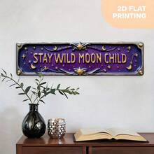 Cartello decorativo da parete in metallo 2D piatto vintage "Keep The Moon Wild" - Decorazione vintage viola scuro e oro - Grande formato 15.7x3.9 pollici (40x10 cm) - Adatto per fattorie, uffici, stanze in stile gotico - Decorazione cielo notturno magico - Regalo perfetto per la nuova casa - Targa durevole, adatta per interni witchy, bohémien o vintage, 2D piatto - A - Visualizzare 5
