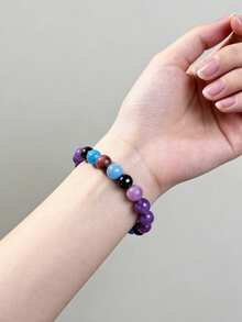 YAUKIA 1 chiếc vòng tay đính đá thạch anh tím, ngọc lam và hematit tự nhiên thanh lịch, trang sức co giãn, mang lại may mắn, tài lộc và thịnh vượng, phù hợp cho cả nam và nữ, lý tưởng để đeo hàng ngày. - Nhiều màu - Xem 3