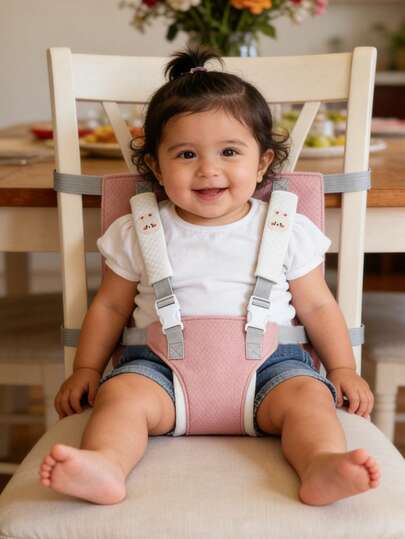 Arnés de para silla de alimentación de bebé y niño pequeño, cinturón portátil para asiento infantil, correa de corrección de postura para niños, gris/rosa, correa plegable para trona, esencial para la hora de las comidas y los viajes