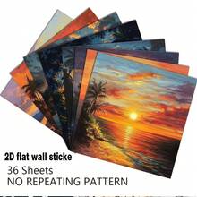 36 pièces de papier pour scrapbooking de 6 x 6 pouces avec paysage de coucher de soleil et mer, style vintage avec palmiers. Convient pour le collage, les projets d'origami, le papier DIY, le scrapbooking, le bullet journal, le collage d'art | Éléments naturels - Carré - Voir 5