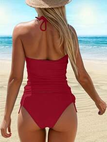 Women'S Tankini Swimwear Featuring A Pirate Skull And Crossbones Design, Perfect For Halloween And Rave Parties. This Elegant Bathing Suit Is Ideal For Beach Outings, Pool Gatherings, And Water, Showcasing A Cute Style, Durable Fabric - 紅色 - 查看 4