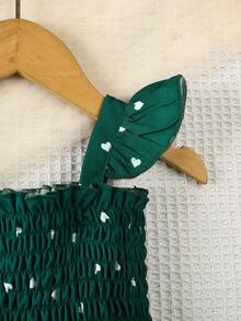 Robe en tricot torsadé imprimé cœur + chapeau de soleil pour bébé fille pour la Saint-Valentin - Vert - Voir 3