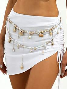 1 chiếc dây chuyền eo hai lớp kiểu dáng kỳ nghỉ biển, đính ngọc trai giả, vỏ sò và tua rua, thanh lịch, sang trọng, thích hợp cho kỳ nghỉ biển, tiệc tùng, thường ngày, phong cách đường phố, hẹn hò đôi, quà tặng trang sức đa năng cho nữ dịp lễ sinh nhật. - Dây xích thắt lưng - Xem 7