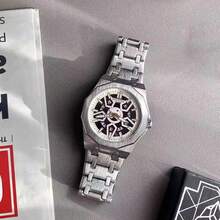 1pc Mechanical Style Men's Watch, Hollow Dial Octagonal Case, With Calendar Display, Suitable For Work And Daily Wear Gift - one-size - View 6