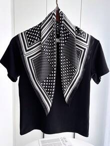 1 pieza Pañuelo de seda sintética con estampado de paisley, pañuelo unisex para el cuello y la cabeza, ligero y versátil para protección solar - Negro - Ver 3