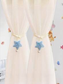 2条珍珠色绒面3D星形窗帘绑带，简约仿珍珠窗帘绑带，薄纱窗帘绳 - 彩色 - 查看 13