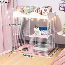 Large Indoor Cat Cage Villa With Storage Cabinet And Litter Box, Spacious Freedom For Pet Cats - Multicolor - View 3