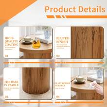 Patio Side Table, Round Metal Weather Resistant, No Assembly Space-Saving - wood - View 6