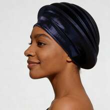 Shimmer African Head Wraps Solid Color Multi-Layer Church Turban For Women Stretch Hat - Navy Blue - View 4