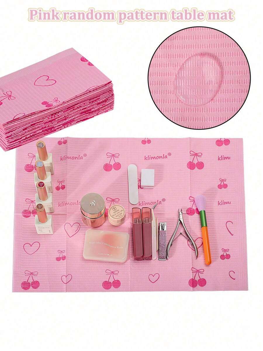 Bộ 125 tấm lót bàn làm móng nghệ thuật 3 lớp, có thể gấp gọn, chống thấm nước, thích hợp cho việc thực hành tại salon làm móng. - Hồng - Xem 1