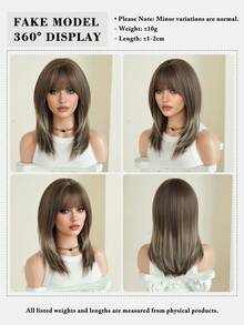 7JHH WIGS 高光暖棕色混米色层次感假发，女士款，18英寸优雅齐肩直发，带刘海，自然柔软耐热蓬松无胶合成纤维假发，适合日常佩戴，新手假发配件，母亲节礼物 - 亞麻棕 - 查看 7