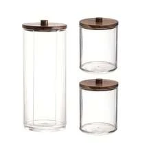 1/3 Packs Cotton Swab/Ball/Pad Holder, Apothecary Jar, Clear Bathroom Containers Dispenser For Storage Box Bathroom Storage Organizer Brown Wood Lids - Multicolor - View 12