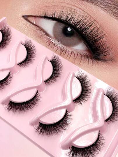 ENCHUW 5 Pairs Fox Eye Eyelashes Cat Eye Lashes Winged End Eye Elongated Eyelashes Fluffy Soft Natural Long Faux Mink Fake Lashes