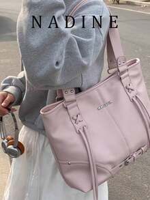 小批量酷炫风格大容量复古单肩包，新款懒人时尚通勤包 - 方形 - 查看 8